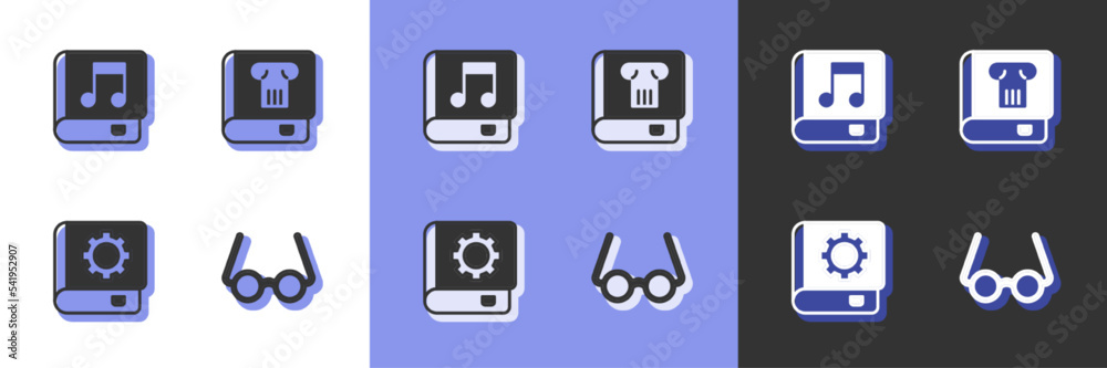 Set Glasses, Audio book, User manual and History icon. Vector Set Glasses, Audio book, User manual and History icon. Vector