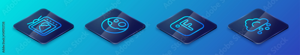 Set Isometric line Fahrenheit, Weather forecast, Hail cloud and Moon phases icon. Vector Set Isometric line Fahrenheit, Weather forecast, Hail cloud and Moon phases icon. Vector
