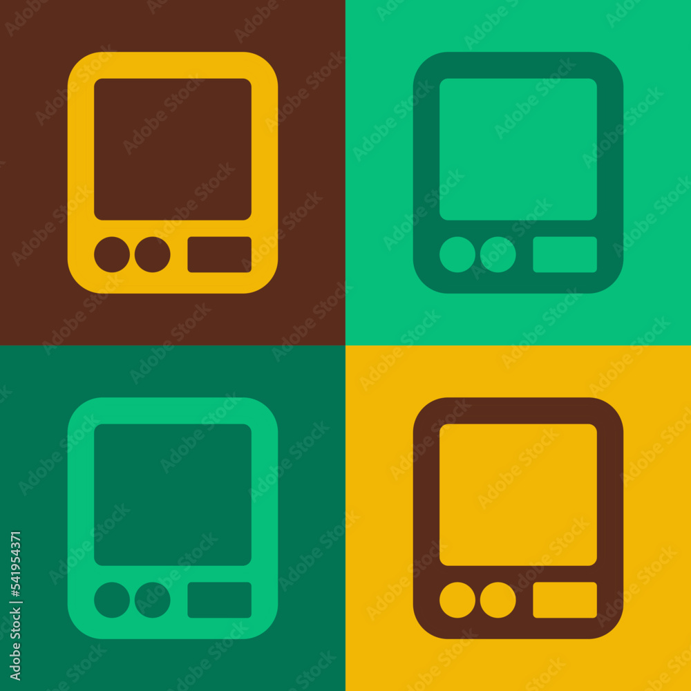 Pop art Electronic coffee scales icon isolated on color background. Weight measure equipment. Vector Pop art Electronic coffee scales icon isolated on color background. Weight measure equipment. Vector