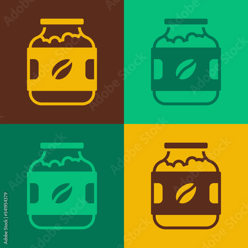 Pop art Coffee jar bottle icon isolated on color background. Vector
