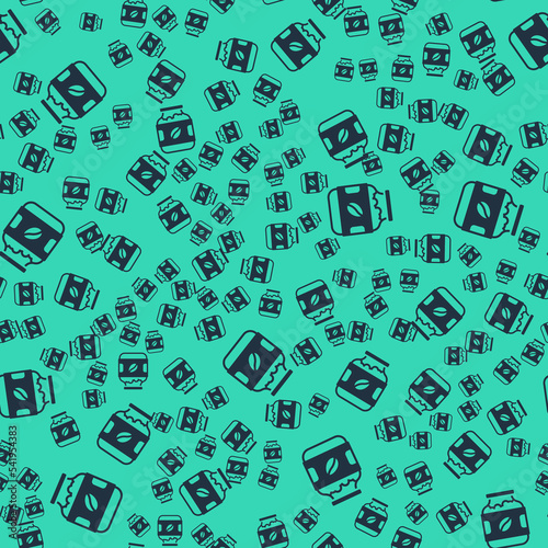 Black Coffee jar bottle icon isolated seamless pattern on green background. Vector