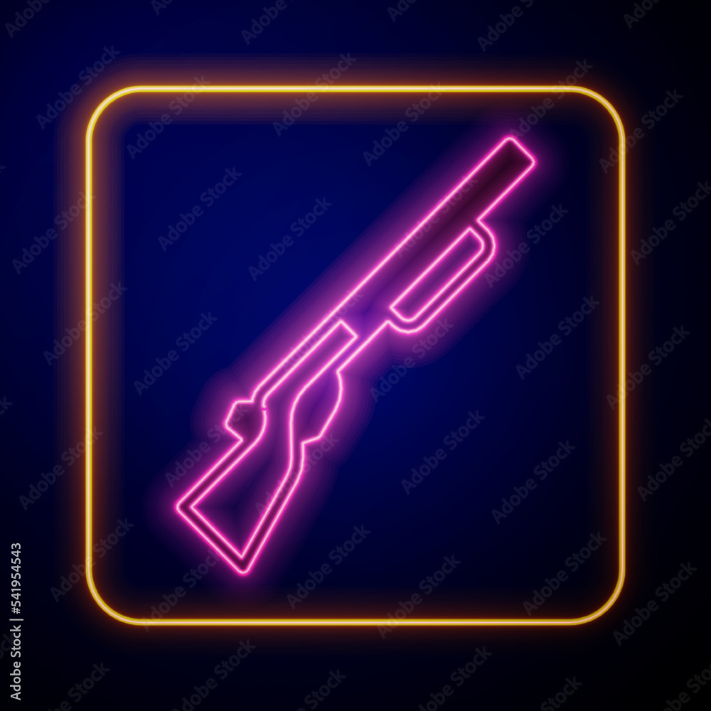 Glowing neon Hunting gun icon isolated on black background. Hunting shotgun. Vector Glowing neon Hunting gun icon isolated on black background. Hunting shotgun. Vector