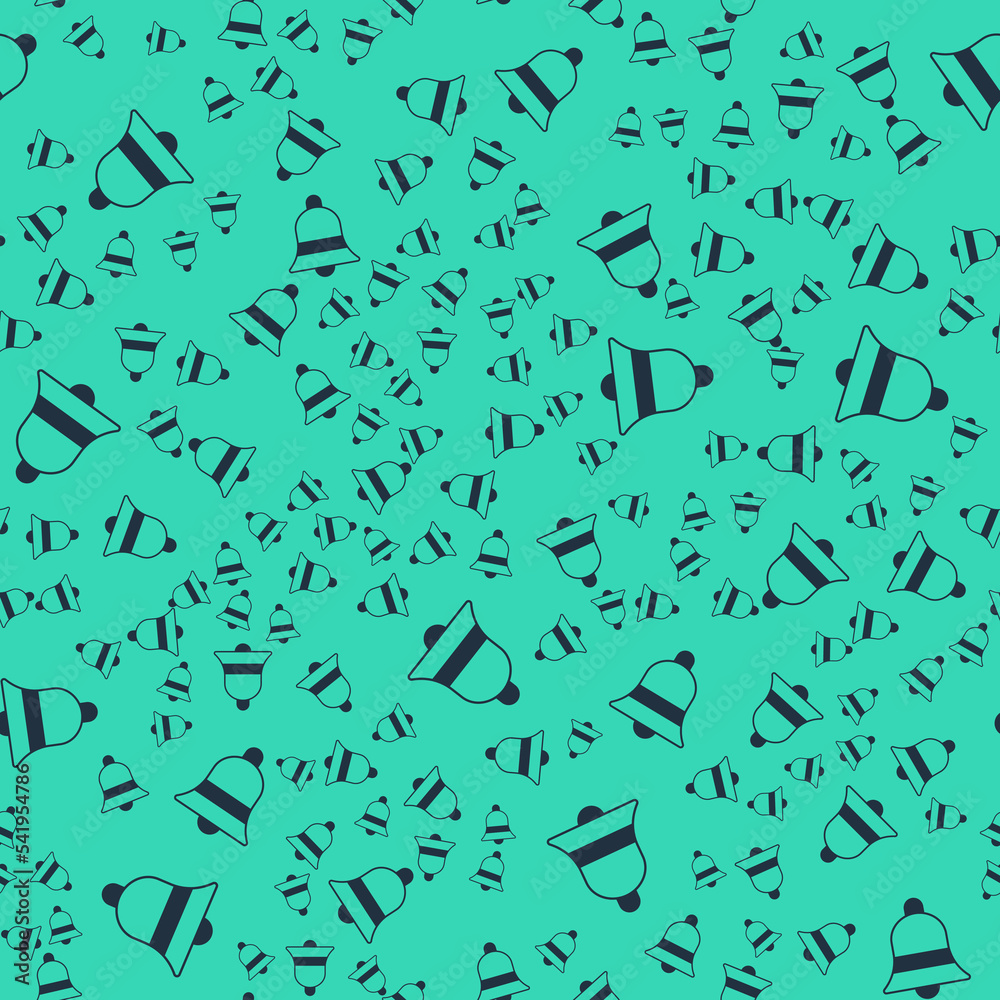 Black Ringing bell icon isolated seamless pattern on green background. Alarm symbol, service bell, handbell sign, notification symbol. Vector Black Ringing bell icon isolated seamless pattern on green background. Alarm symbol, service bell, handbell sign, notification symbol. Vector