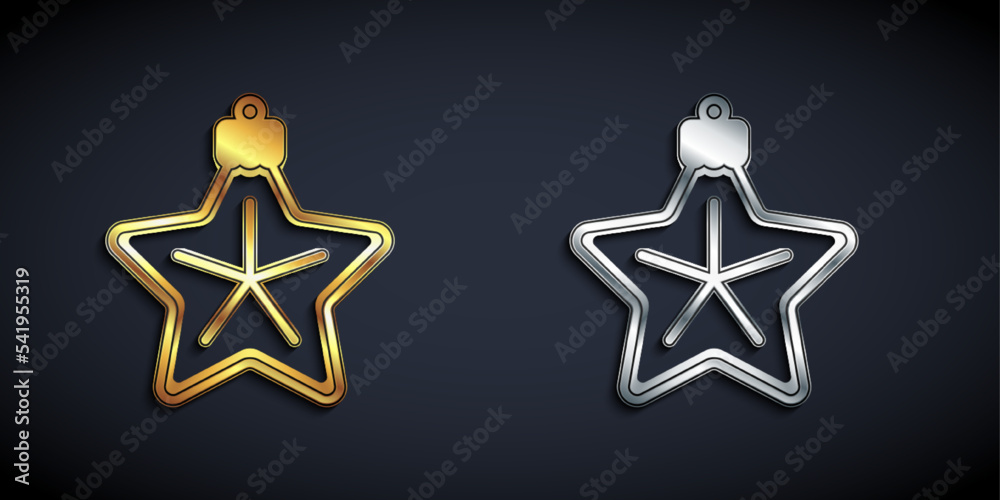 Gold and silver Christmas star icon isolated on black background. Merry Christmas and Happy New Year. Long shadow style. Vector Gold and silver Christmas star icon isolated on black background. Merry Christmas and Happy New Year. Long shadow style. Vector