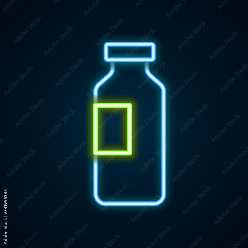 Glowing neon line Bottle of water icon isolated on black background. Soda aqua drink sign. Colorful outline concept. Vector Glowing neon line Bottle of water icon isolated on black background. Soda aqua drink sign. Colorful outline concept. Vector
