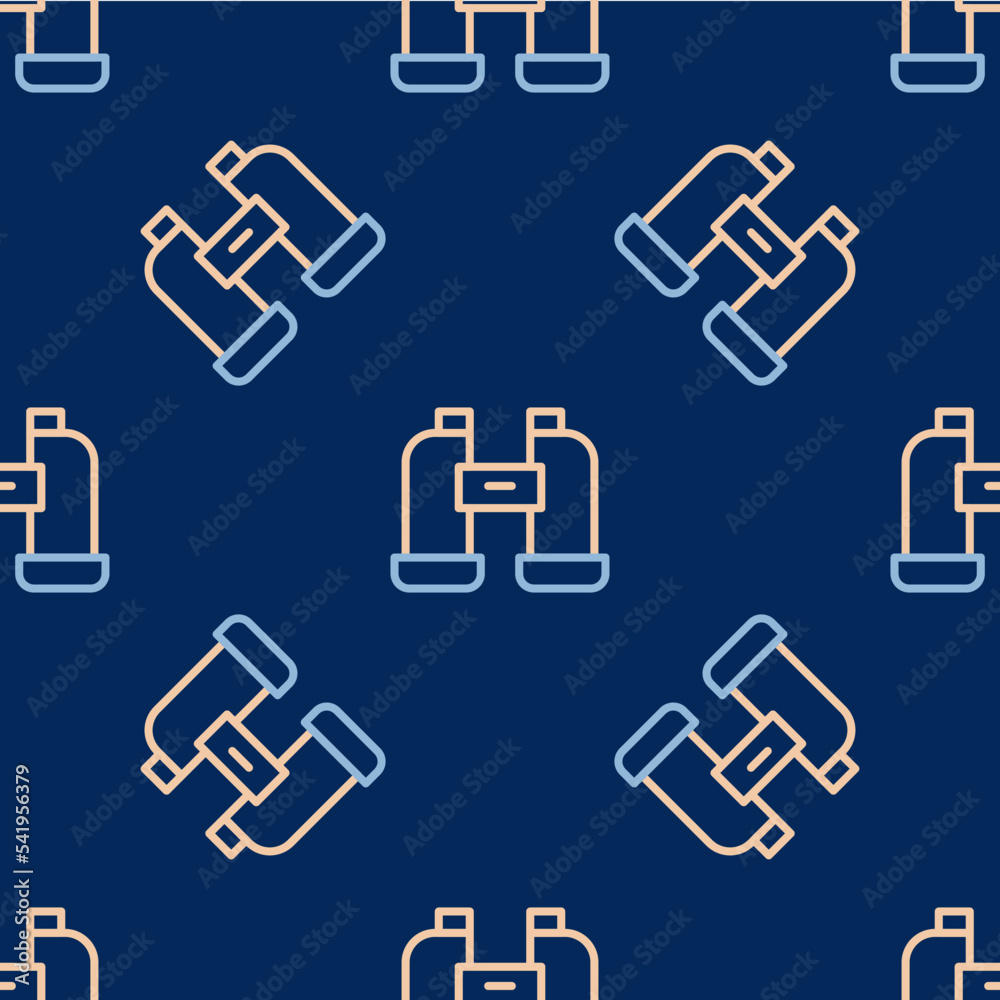 Line Binoculars icon isolated seamless pattern on blue background. Find software sign. Spy equipment symbol. Vector
