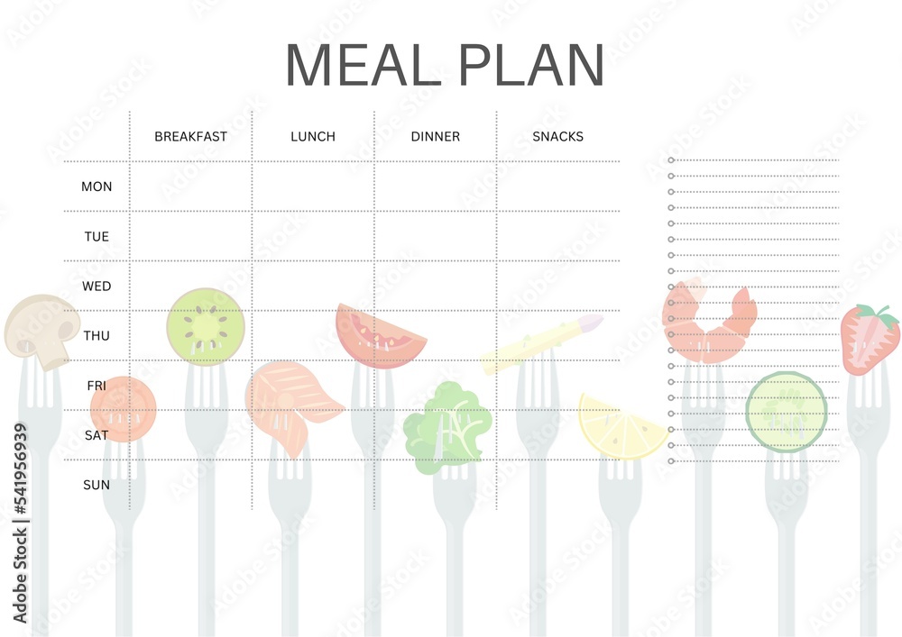 weekly meal plan with forks and food Stock Illustration Adobe Stock