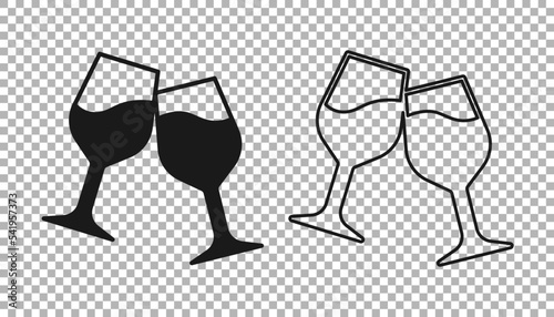 Black Wine glass icon isolated on transparent background. Wineglass sign. Vector