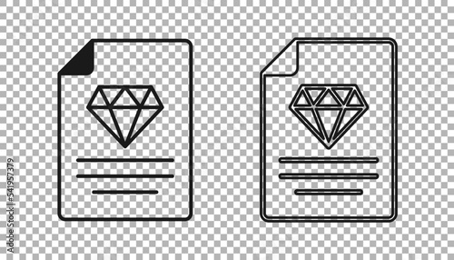 Black Certificate of the diamond icon isolated on transparent background. Vector