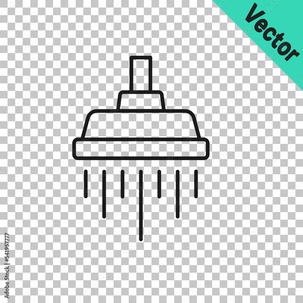 Black line Shower head with water drops flowing icon isolated on transparent background. Vector Black line Shower head with water drops flowing icon isolated on transparent background. Vector