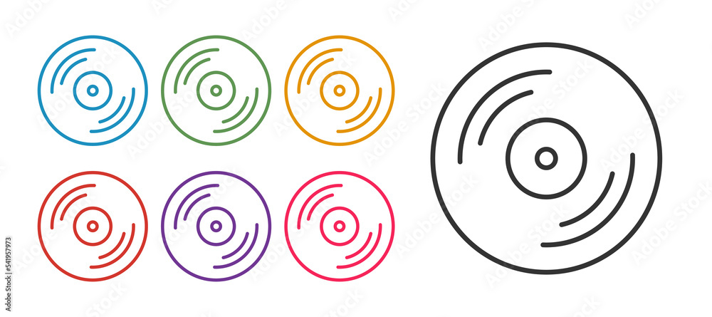 Set line Vinyl disk icon isolated on white background. Set icons colorful. Vector Set line Vinyl disk icon isolated on white background. Set icons colorful. Vector