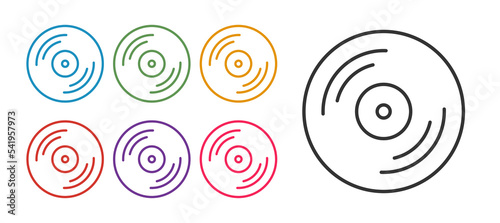 Set line Vinyl disk icon isolated on white background. Set icons colorful. Vector