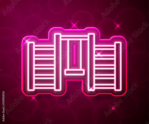 Glowing neon line Wooden Swedish wall icon isolated on red background. Swedish stairs. Vector