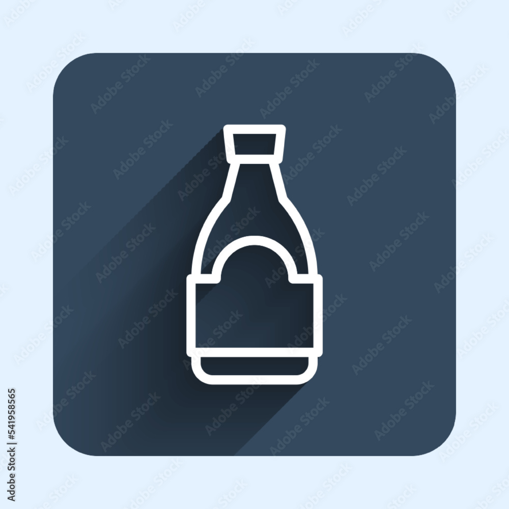 White line Soy sauce bottle icon isolated with long shadow background. Blue square button. Vector White line Soy sauce bottle icon isolated with long shadow background. Blue square button. Vector