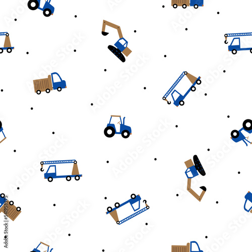 A simple pattern of a cars. cute trucks on a white background. Fashionable print for children's textiles, wallpaper and packaging.