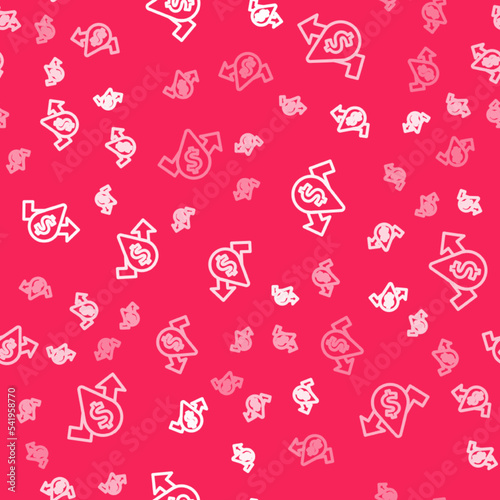 White line Oil price increase icon isolated seamless pattern on red background. Oil industry crisis concept. Vector