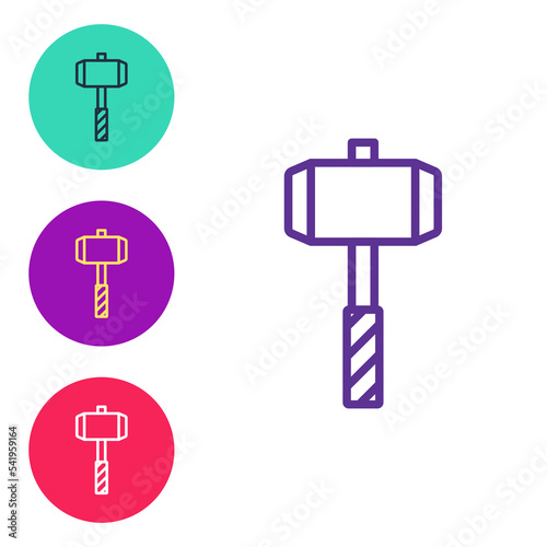 Set line Medieval battle hammer icon isolated on white background. Set icons colorful. Vector