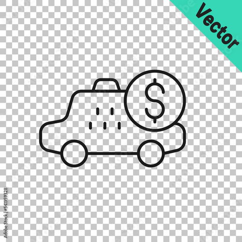 Black line Taximeter device icon isolated on transparent background. Measurement appliance for passenger fare in taxi car. Vector