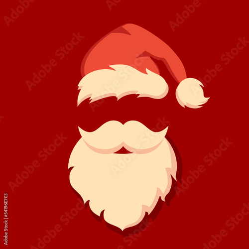 Santa Claus face mask, beard and hat vector cartoon