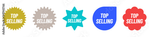 Top selling starburst icon callout sticker set. Color tag badge for advertising new product or sale discount vector illustration isolated on white background