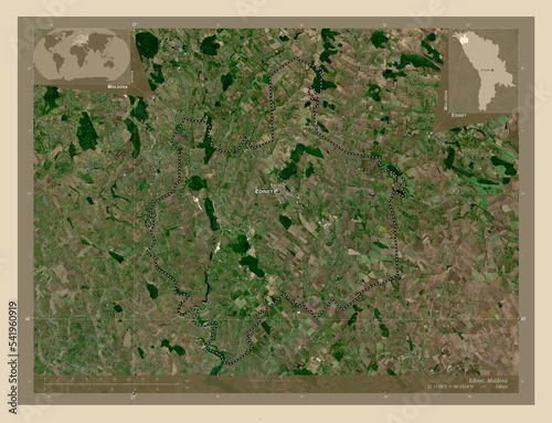 Edinet, Moldova. High-res satellite. Labelled points of cities photo