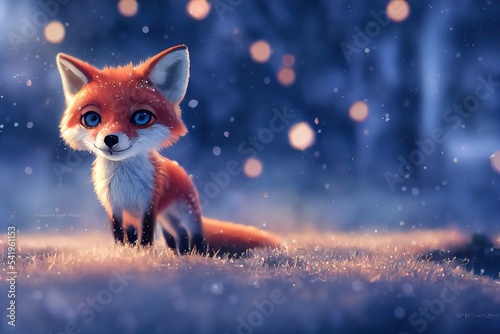 Woodland fox in winter snow, created with AI, artificial intelligence