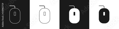 Set Computer mouse gaming icon isolated on black and white background. Optical with wheel symbol. Vector