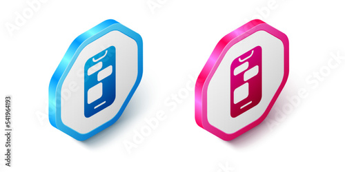 Isometric Mobile 24 hours support icon isolated on white background. All-day customer support call-center. Full time call services. Hexagon button. Vector