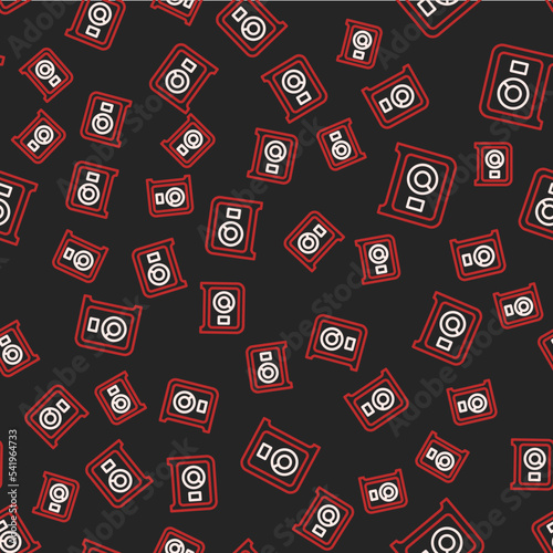 Line Safe icon isolated seamless pattern on black background. The door safe a bank vault with a combination lock. Reliable Data Protection. Vector