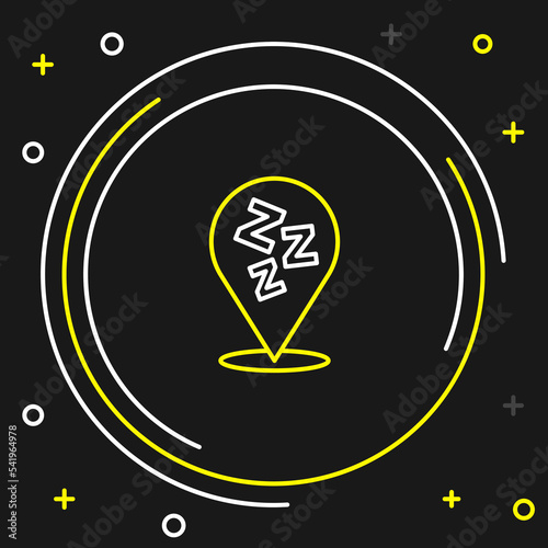 Line Sleepy icon isolated on black background. Sleepy zzz talk bubble. Colorful outline concept. Vector