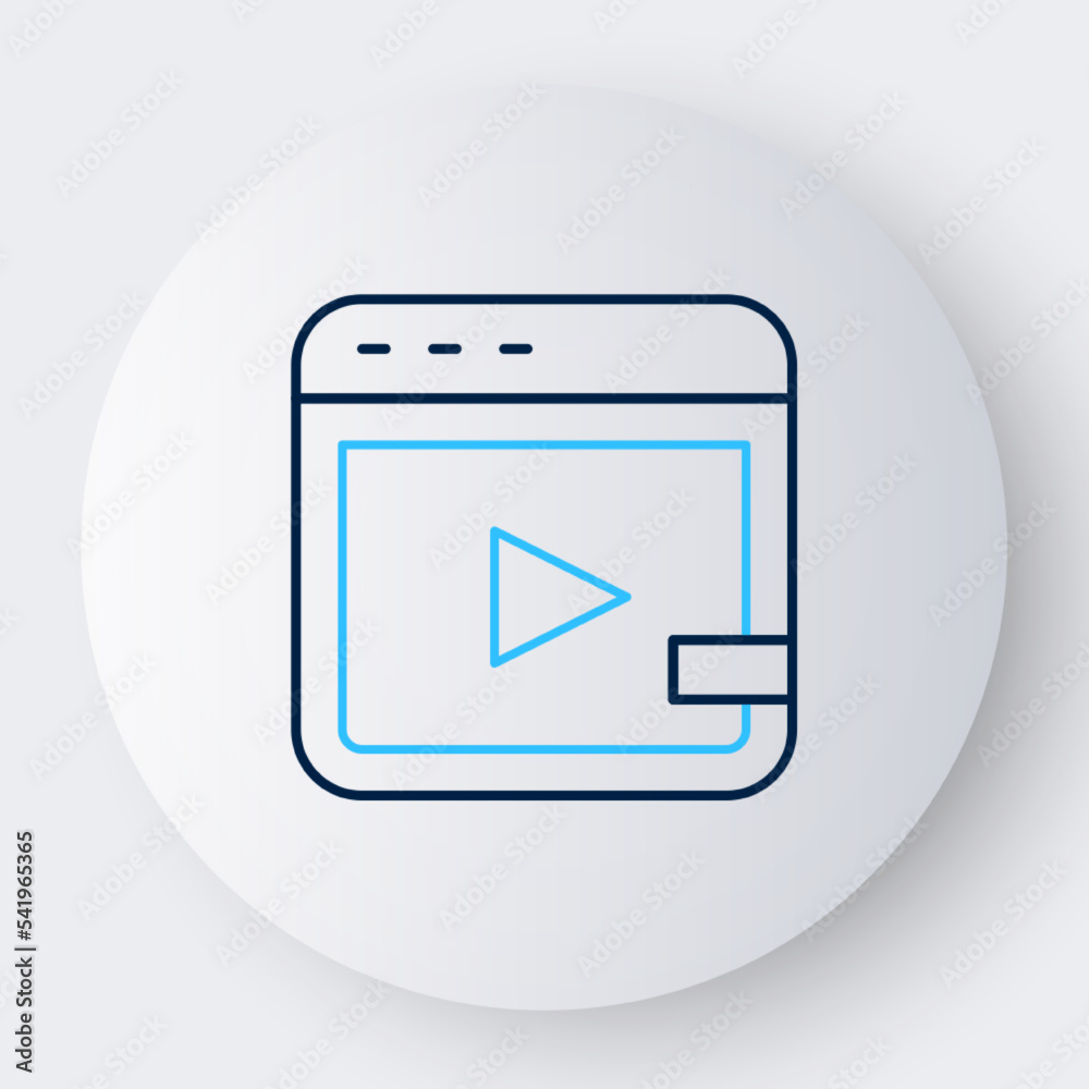 Line Video advertising icon isolated on white background. Concept of marketing and promotion process. Responsive ads. Social media advertising. Colorful outline concept. Vector Line Video advertising icon isolated on white background. Concept of marketing and promotion process. Responsive ads. Social media advertising. Colorful outline concept. Vector