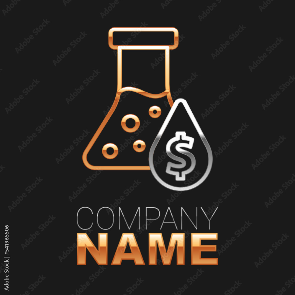 Naklejka premium Line Oil petrol test tube icon isolated on black background. Cmemistry flask and falling drop. Colorful outline concept. Vector