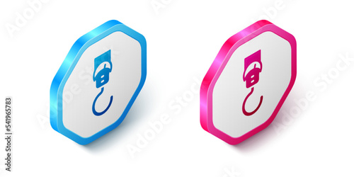 Isometric Spring scale icon isolated on white background. Balance for weighing. Determination of weight. Hexagon button. Vector