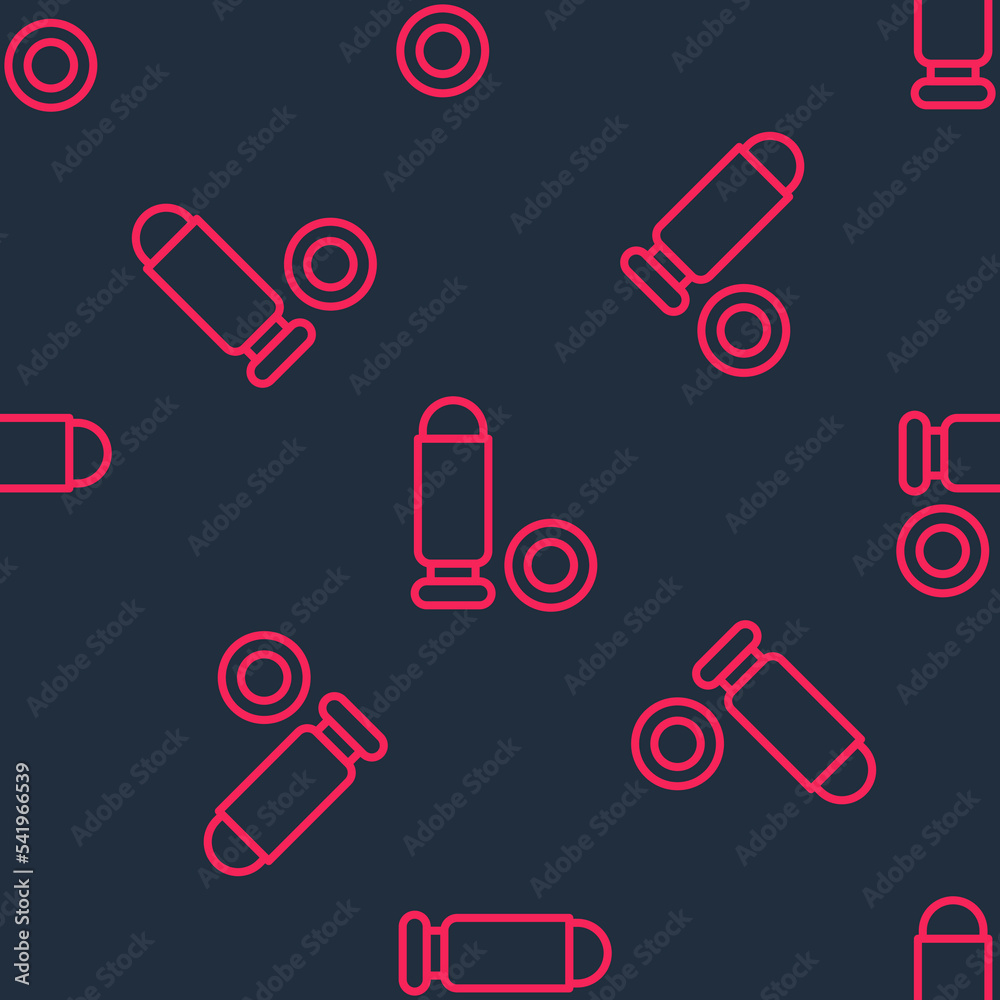 Red line Bullet icon isolated seamless pattern on black background. Vector Red line Bullet icon isolated seamless pattern on black background. Vector