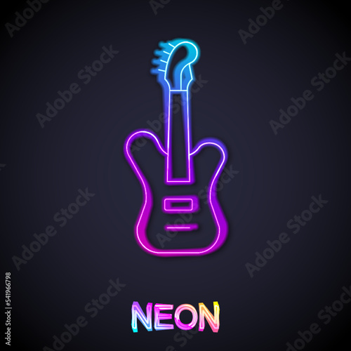Glowing neon line Electric bass guitar icon isolated on black background. Vector