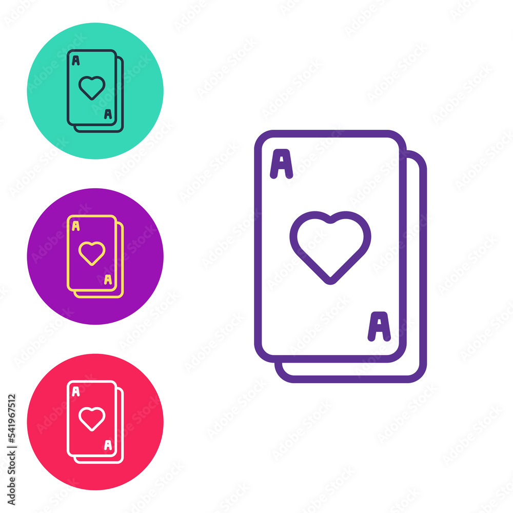 Set line Playing cards icon isolated on white background. Casino gambling. Set icons colorful. Vector Set line Playing cards icon isolated on white background. Casino gambling. Set icons colorful. Vector