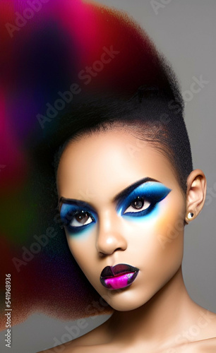 Portrait of a girl with creative makeup and hairstyle. Illustration. Created with the help of artificial intelligence
