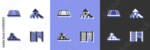 Set Swedish wall, Monkey bar, Slide playground and icon. Vector