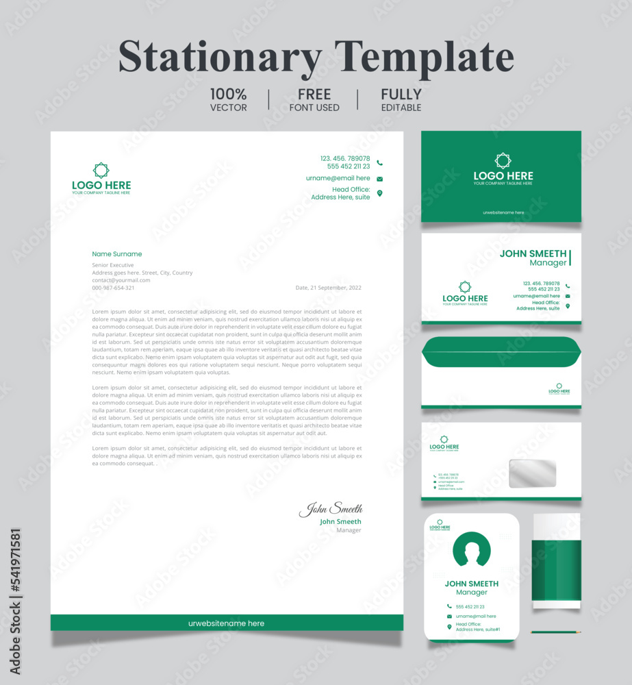 Corporate branding identity design includes Business Card, Invoices, Letterhead Designs, and Modern stationery set