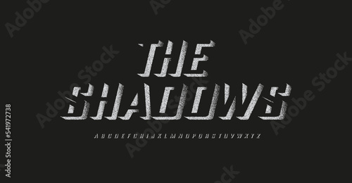 3D shadows font, volume letters, halftone dots alphabet. Creative high bold with points outline typeset for logo, headline and monogram. Vector typographic design