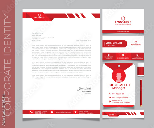 Corporate branding identity design includes Business Card, Invoices, Letterhead Designs, and Modern stationery set