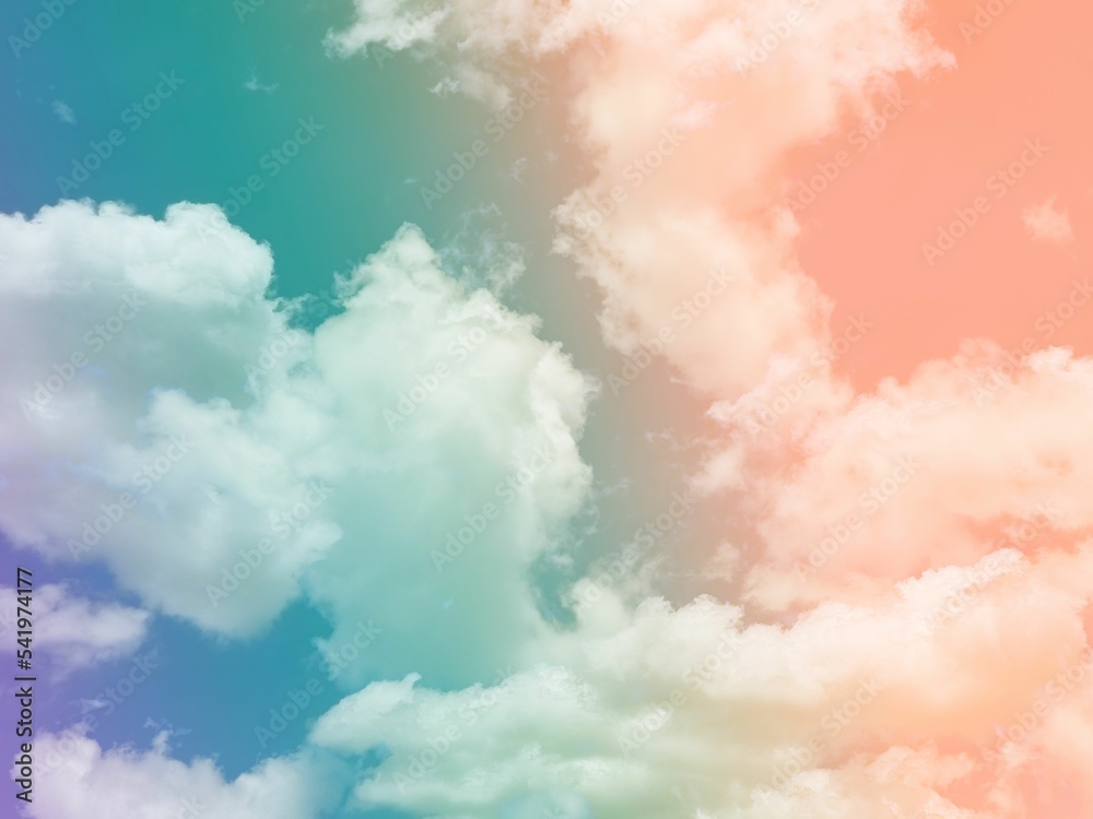 beauty sweet pastel green orange  colorful with fluffy clouds on sky. multi color rainbow image. abstract fantasy growing light - สำเนา