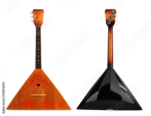 Russian folk stringed musical instrument balalaika isolated on a white background photo