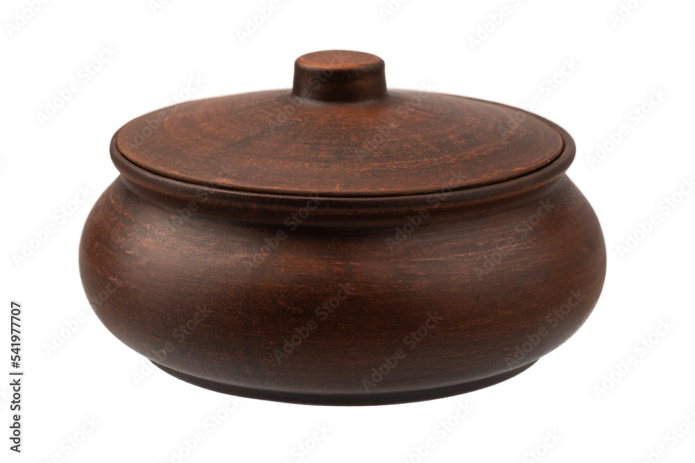 ceramic pot for baking in the oven, isolate on a white background 