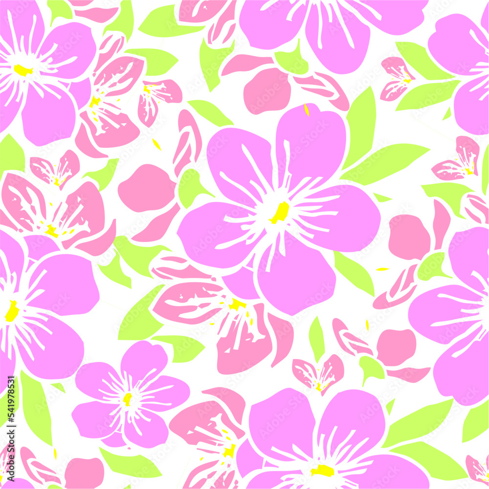 seamless pattern of pink silhouettes of flowers on a white background, texture, design