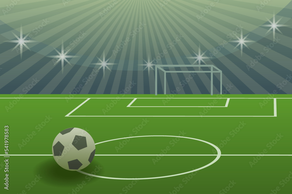 Soccer ball on a stadium in front of gates. Perspective illustration ...