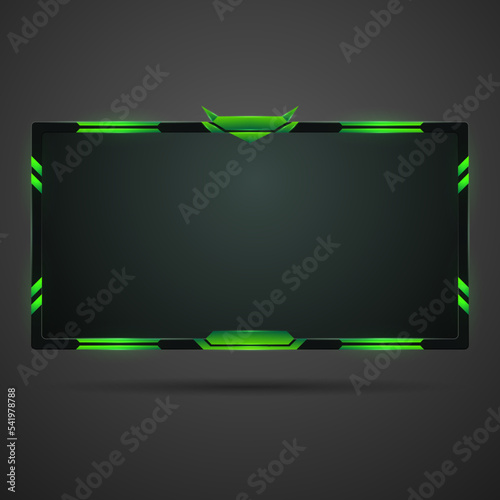 Live stream overlay gaming screen border frame with black and neon green colors