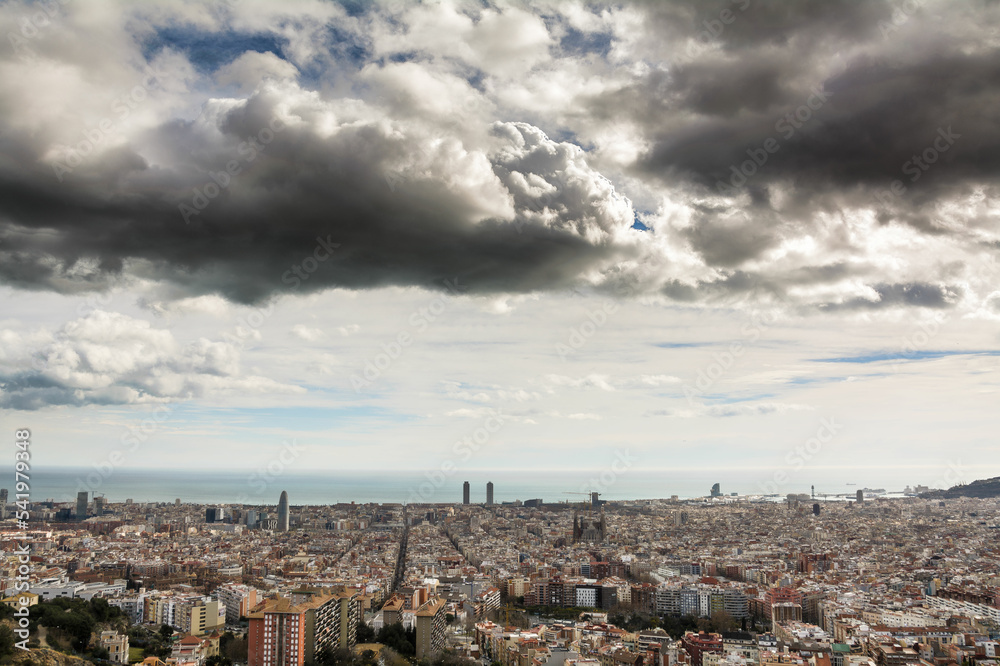 Aerial view of Barcelona Spain from the anti-aircraft
