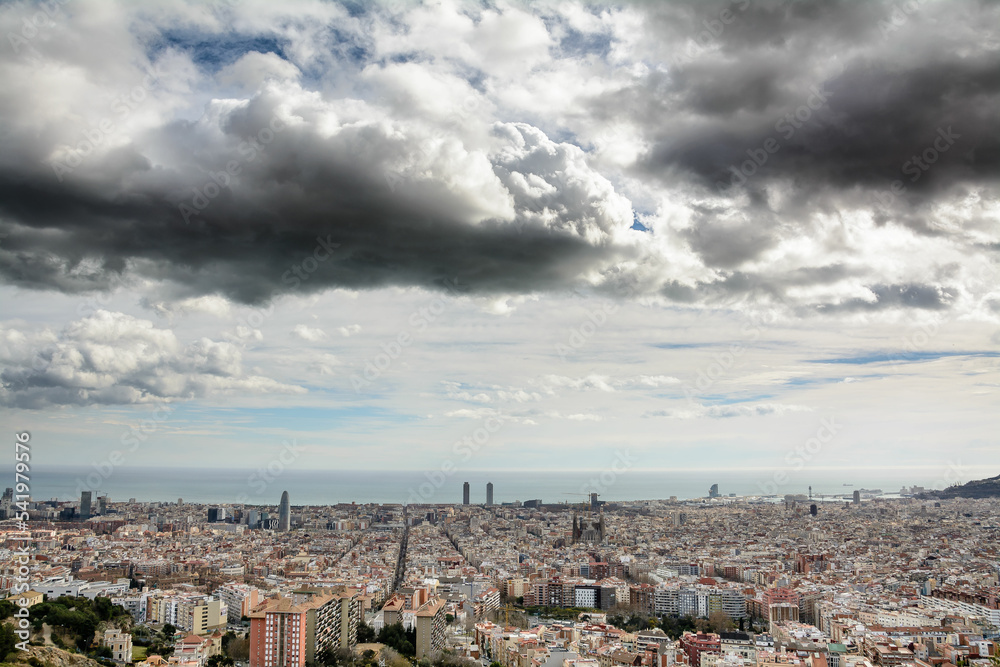 Aerial view of Barcelona Spain from the anti-aircraft