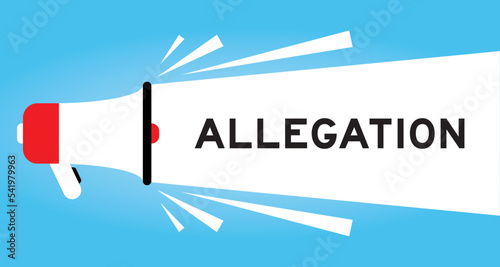 Color megaphone icon with word allegation in white banner on blue background
